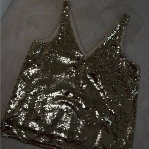 LOFT Sequin V-Neck Gold Top